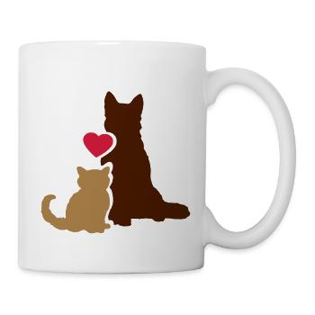 Small cat with dog; little cat with dog - Mug - white - Right