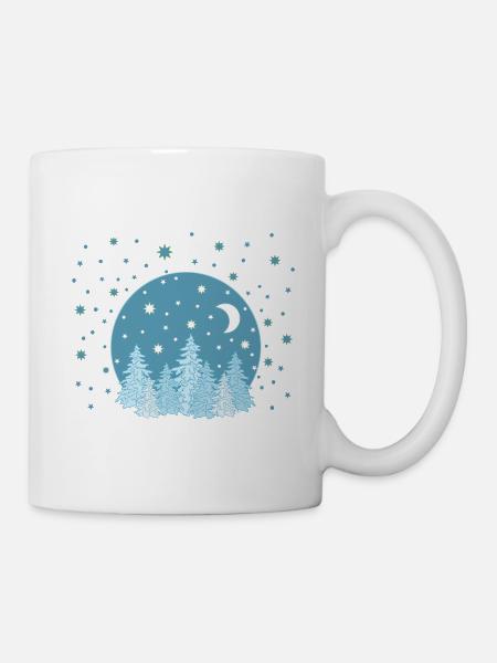 Winterwald mit Sternenhimmel - Tasse - Weiß