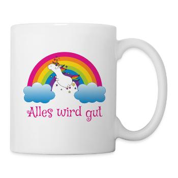 Regenbogen Einhorn Spruch Alles wird gut - Tasse - Weiß - Rechts
