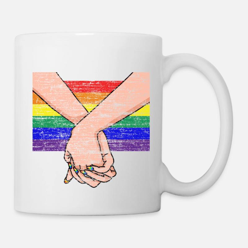 Les mains LGBTQ tiennent le vintage - Mug blanc - blanc