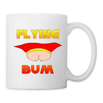 Flying Bum (Gesicht auf) mit Text - Tasse - Weiß - Rechts