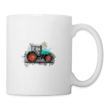 Traktor im Aquarell Design, Bulldog, Bauer, Bunt - Tasse - Weiß - Rechts