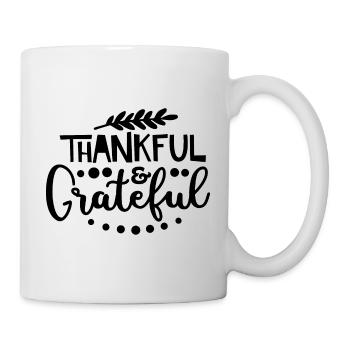 Dankbares und dankbares Erntedankfest-Familienzitat - Tasse - Weiß - Rechts