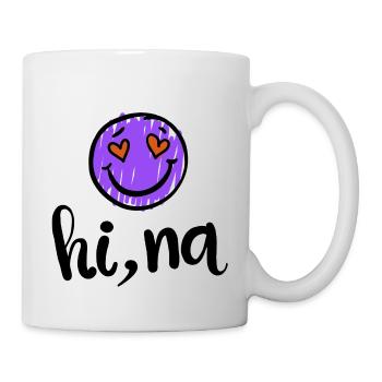 Emoji "Hi na" | purple heart eyes text - Mug - white - Right