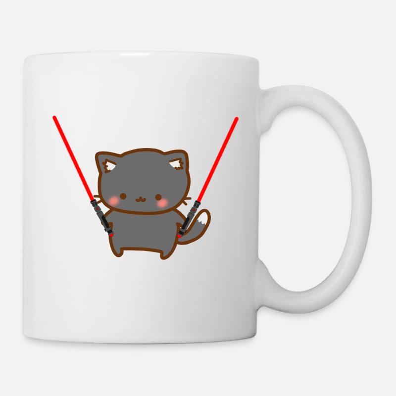 Chat mignon avec 2 sabres laser rouges - Mug blanc - blanc