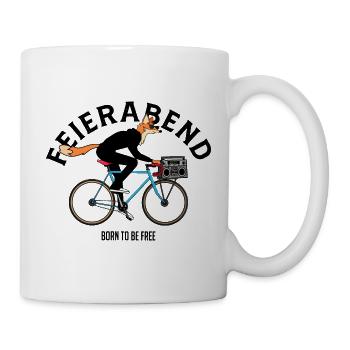Blaues Fahrrad mit Fox und Boombox - Tasse - Weiß - Rechts