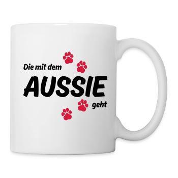 Die mit dem Aussie geht - Hundepfoten - Tasse - Weiß - Rechts