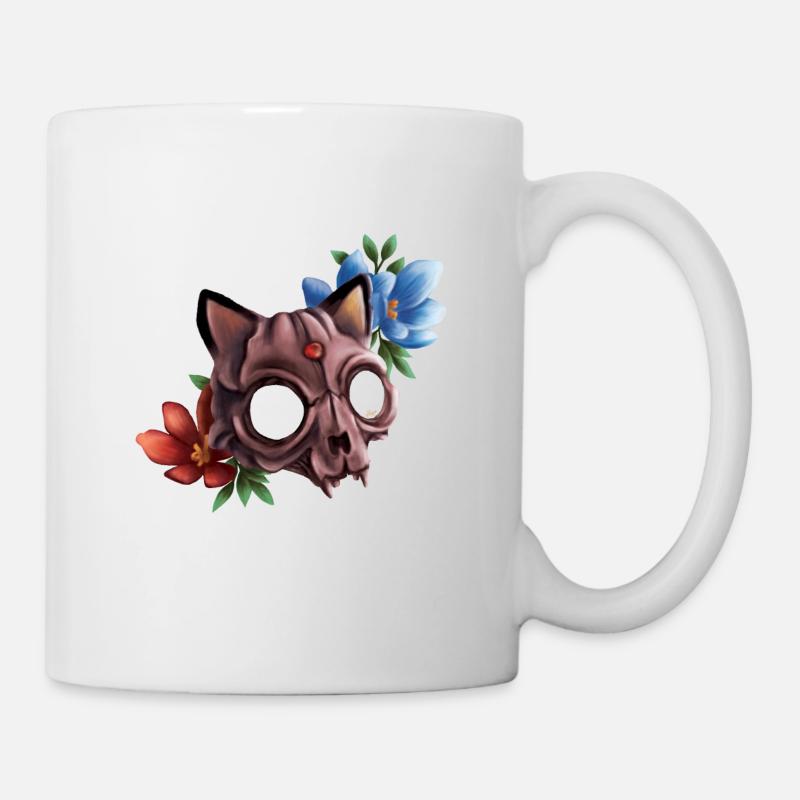 cat skull with flowers - Mug - white