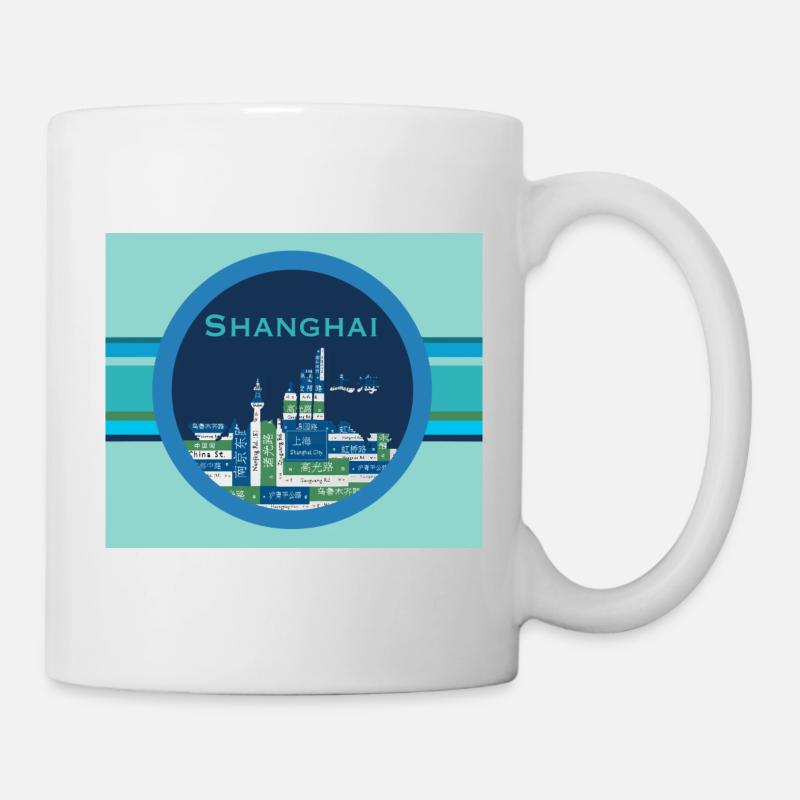 Shanghai Skyline mit Straßenschildern mint - Tasse - Weiß