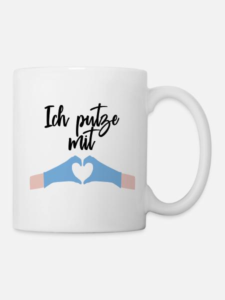 Ich putze mit Herz Liebe - Tasse - Weiß