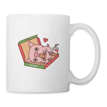 Cute Little Pig Eating Pizza In Pizza Box Funny - Mug - white - Right