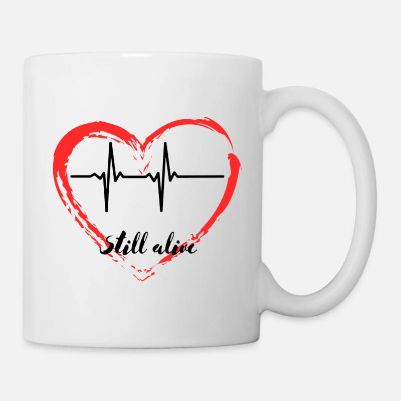 Herzschlag Herz Leben still alive Puls Herz Liebe - Tasse - Weiß