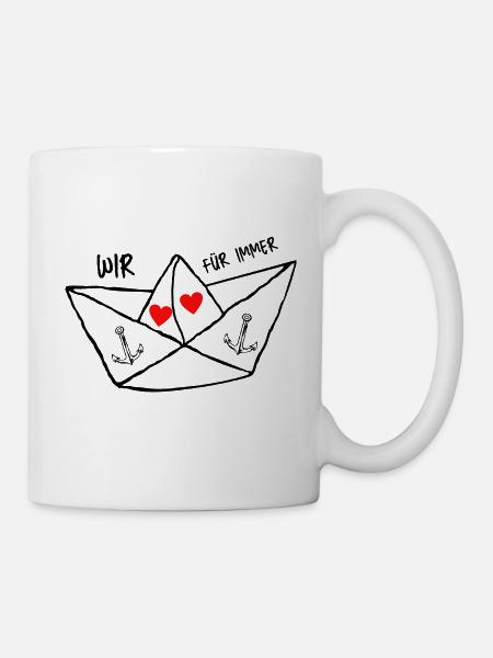 Papierschiff - Schiff - Boot Liebe Anker Wir ... - Tasse - Weiß