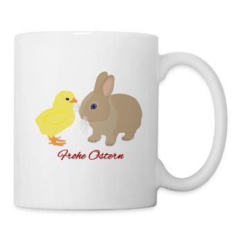 Hase Kücken, Frohe Ostern - Tasse - Weiß - Rechts