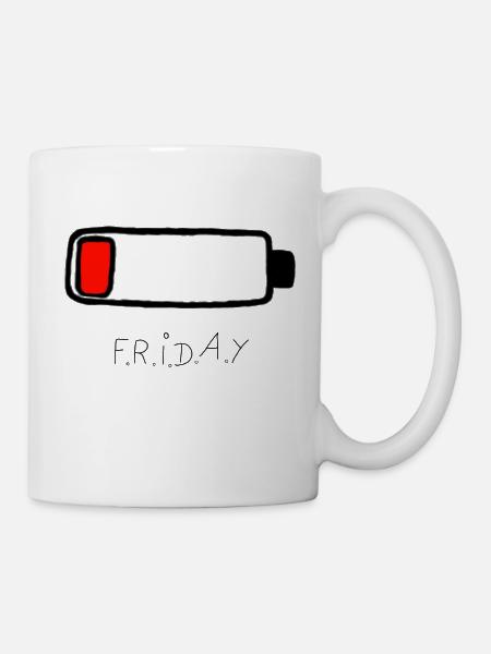F.r.i.d.a.y Akku leer - lustiges Statement - Tasse - Weiß