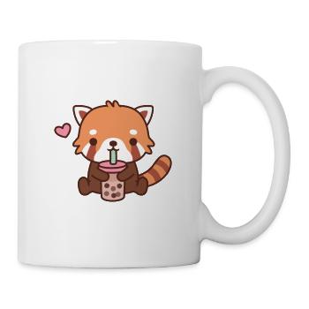 Cute Little Red Panda Loves Bubble Tea - Mug - white - Right