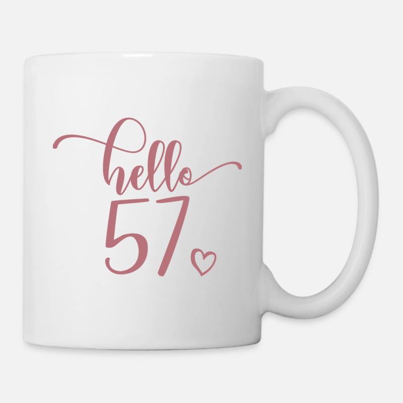 Hello 57 - Mignon cadeau de 57e anniversaire pour femmes - Mug blanc - blanc