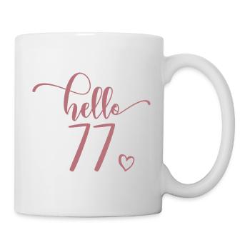 Hello 77 - Cute 77th Birthday Gift, 77 Years Old - Mug - white - Right