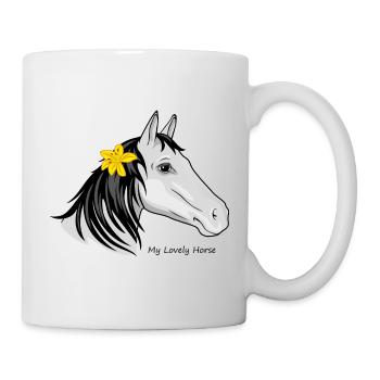 Portrait d’un cheval avec un lys dans sa crinière - Mug blanc - blanc - Droite