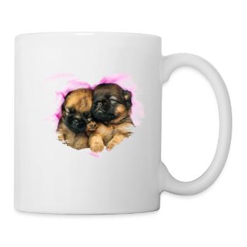two little cute puppies in a heart - Mug - white - Right