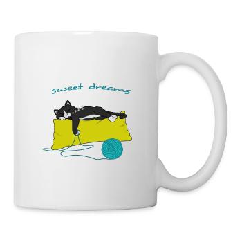 Sleeping shirt Sweet Dreams cat sleeps on pillows - Mug - white - Right