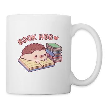 Süßer Igel beim Lesen von Büchern, Buchschwein lustig - Tasse - Weiß - Rechts
