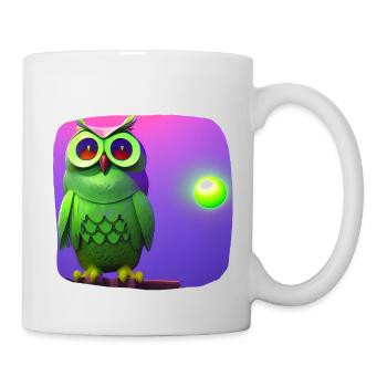 Lustige grüne Eule mit großen Augen - Tasse - Weiß - Rechts