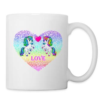 zwei Einhörner Liebe Valentinstag 2022 - Tasse - Weiß - Rechts