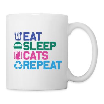 Eat, Sleep, Cats, Repeat - Katze T-Shirt Design - Tasse - Weiß - Rechts