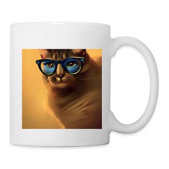 Katze mit Brille - Tasse - Weiß - Rechts