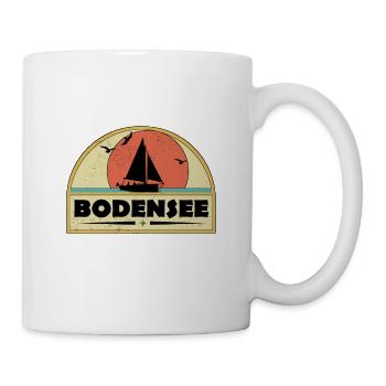 Bodensee mit Sonnenuntergang und Segelboot - Tasse - Weiß - Rechts
