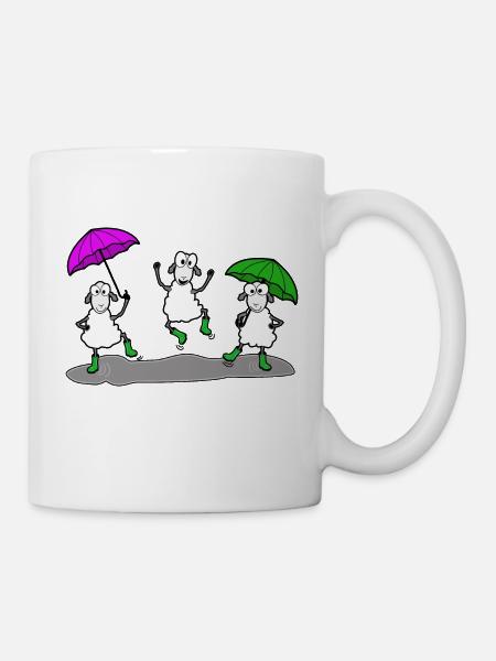 Tanzende Schafe mit Regenschirm - Tasse - Weiß