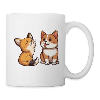 hund katze freunde Sticker aufkleber - Tasse - Weiß - Rechts
