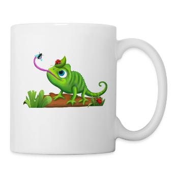 Funny chameleon plays with insects - Mug - white - Right