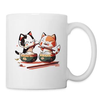 Cute Comic Cats Eat Rice Together - Mug - white - Right