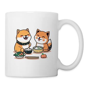 Sweet Comic Shiba Inu Eat Rice and Sushi Together - Mug - white - Right
