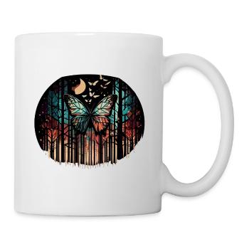 Geometrischer Schmetterling mit Mond im Wald - Tasse - Weiß - Rechts