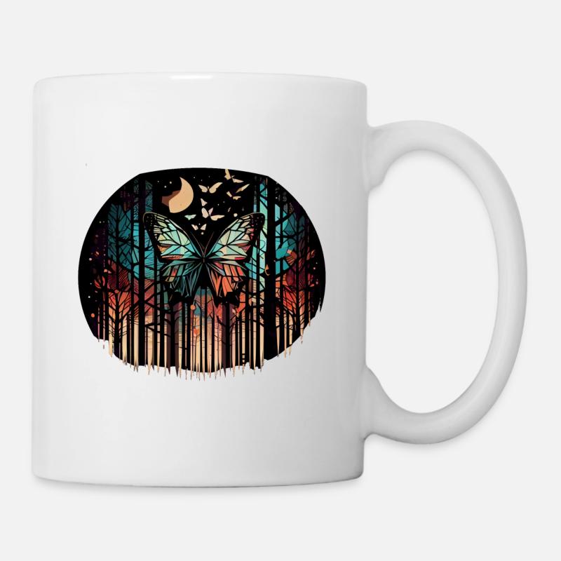 Geometrischer Schmetterling mit Mond im Wald - Tasse - Weiß