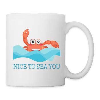 Le crabe crabe dans la mer accueille avec « Ravi de vous voir! » - Mug blanc - blanc - Droite