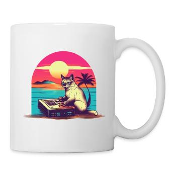 Cat Synthesizer Katze Retro Vintage Studio Gear - Tasse - Weiß - Rechts