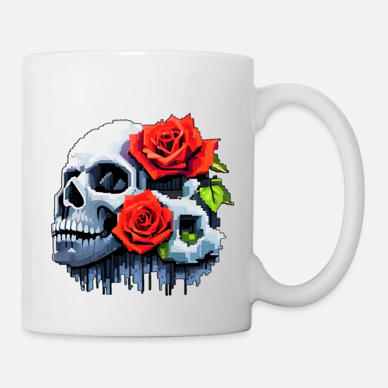 8Bit Skull - The 2 Roses - Tasse - Weiß