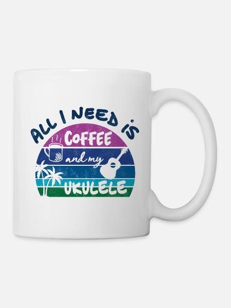 All I need is coffee and my Ukulele - retro sunset - Tasse - Weiß