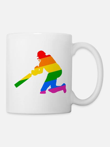 Cricket Spieler mit Regenbogen Geschenkidee - Tasse - Weiß