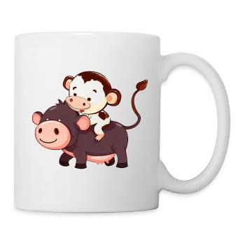 Monkey Riding on Cow Funny Animal Game Design - Mug - white - Right
