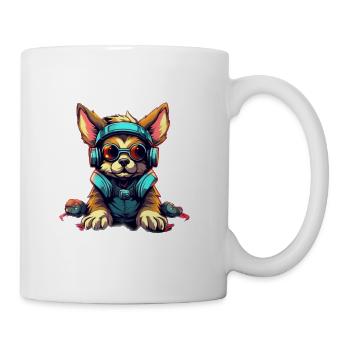 Dog with headphones in cartoon style - Mug - white - Right