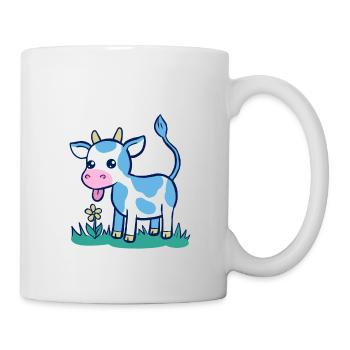 blaues Kalb, das eine Blume leckt - Tasse - Weiß - Rechts