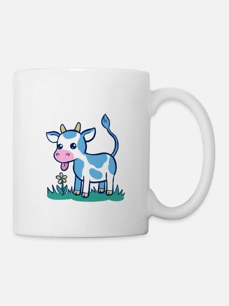 blue calf licking a flower - Mug - white