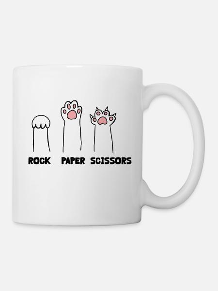 Katze Pfote Katzenpfoten Spiel Stein Papier Schere - Tasse - Weiß