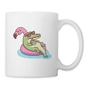 Crocodile refroidissant sur le char flamant rose drôle - Mug blanc - blanc - Droite