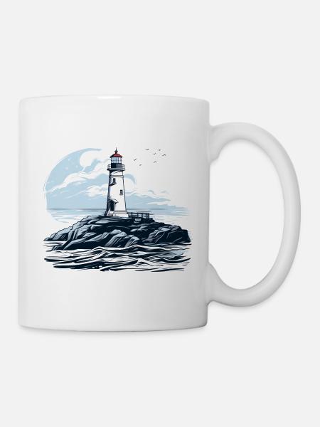 Lighthouse on rocks in the sea - Mug - white